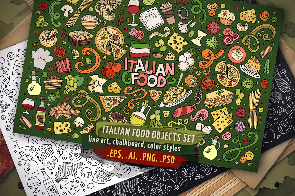 Italian Food Objects & Symbols Set - Vector Image