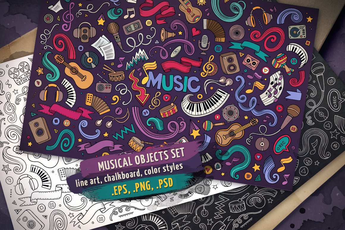 ♬ Musical Objects & Elements Set - Vector Image