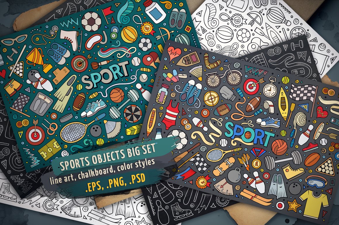 Sports Objects & Elements Big Set - Vector Image