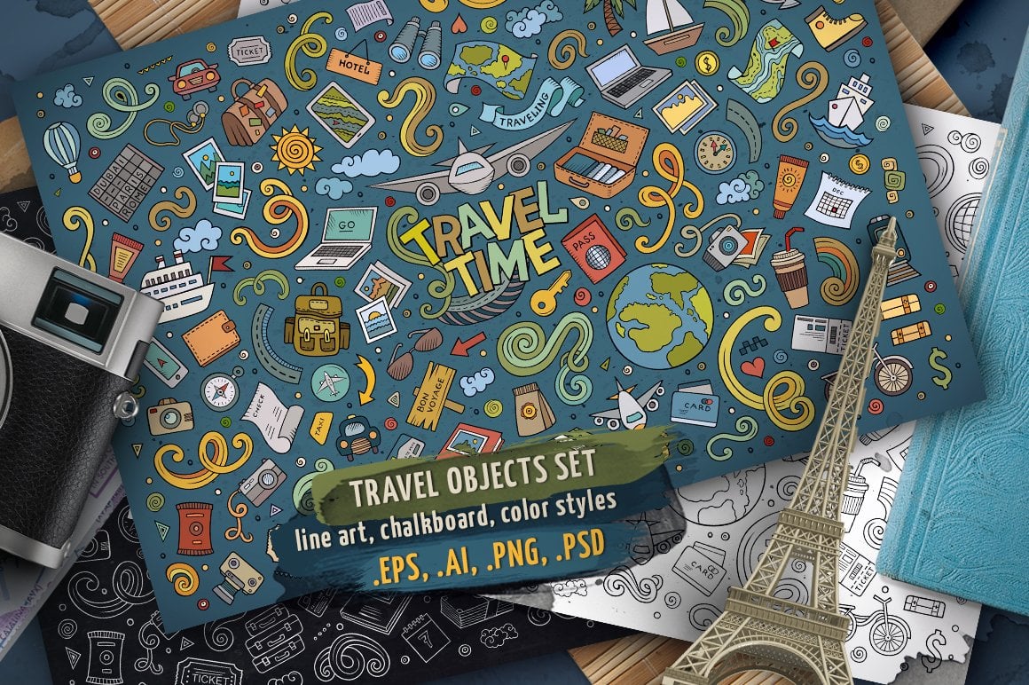 Travel Objects & Symbols Set - Vector Image