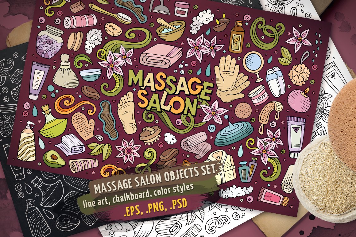 Massage Objects & Elements Set - Vector Image