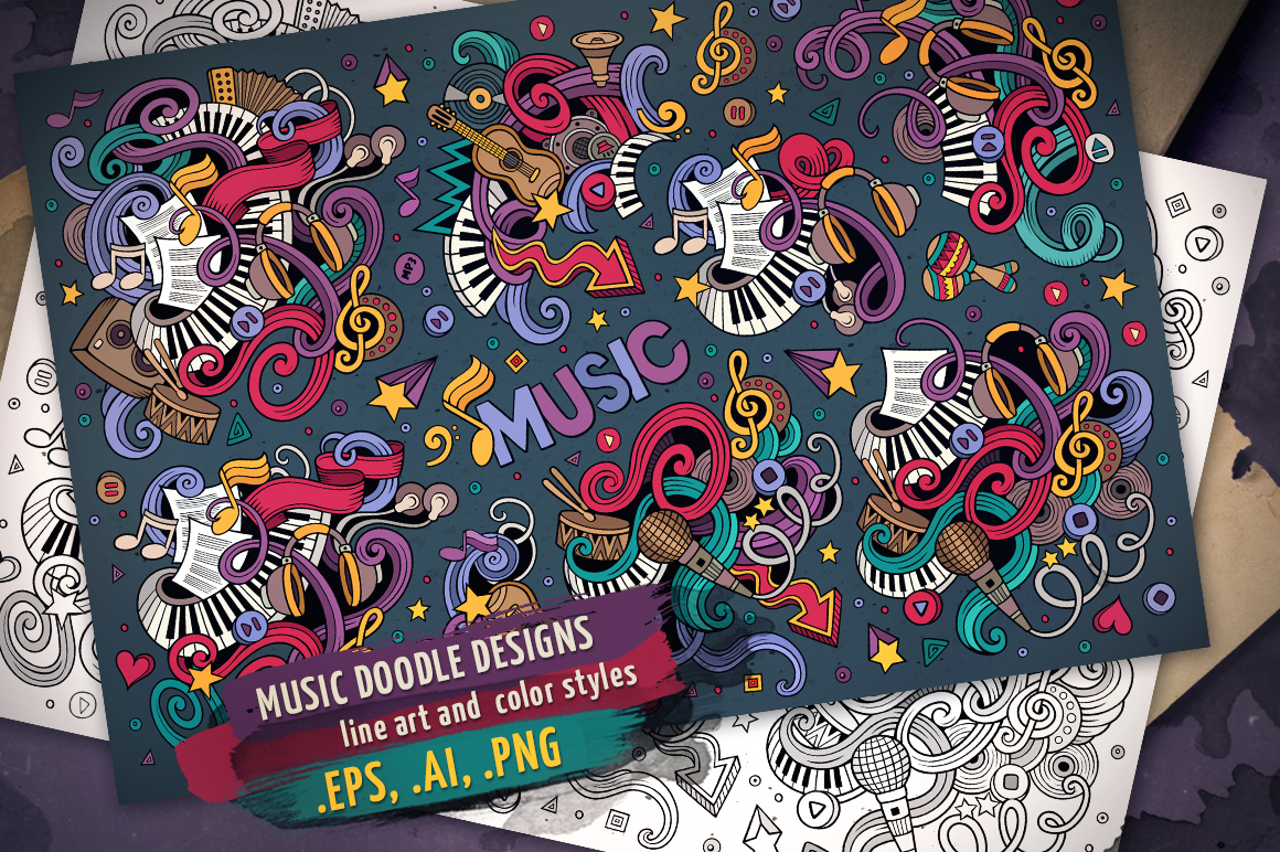 Musical Doodles Designs Set - Corporate Identity Template