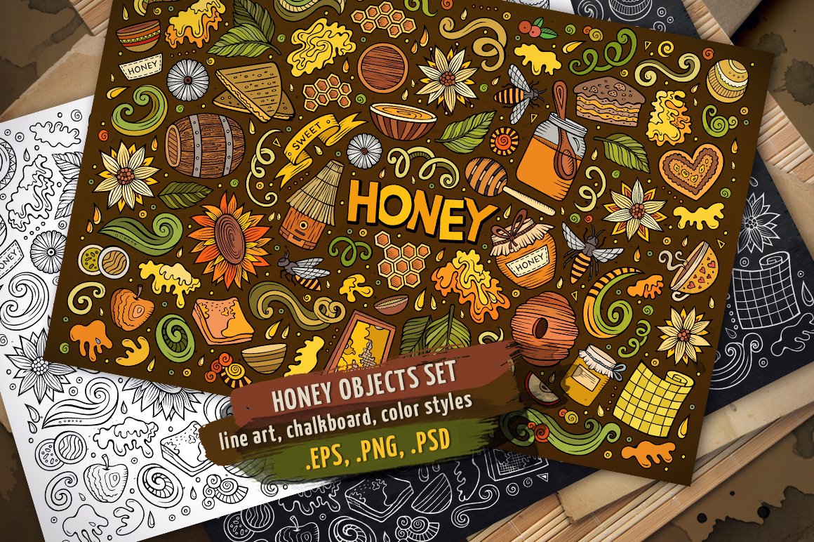 Honey Objects & Symbols Set - Vector Image