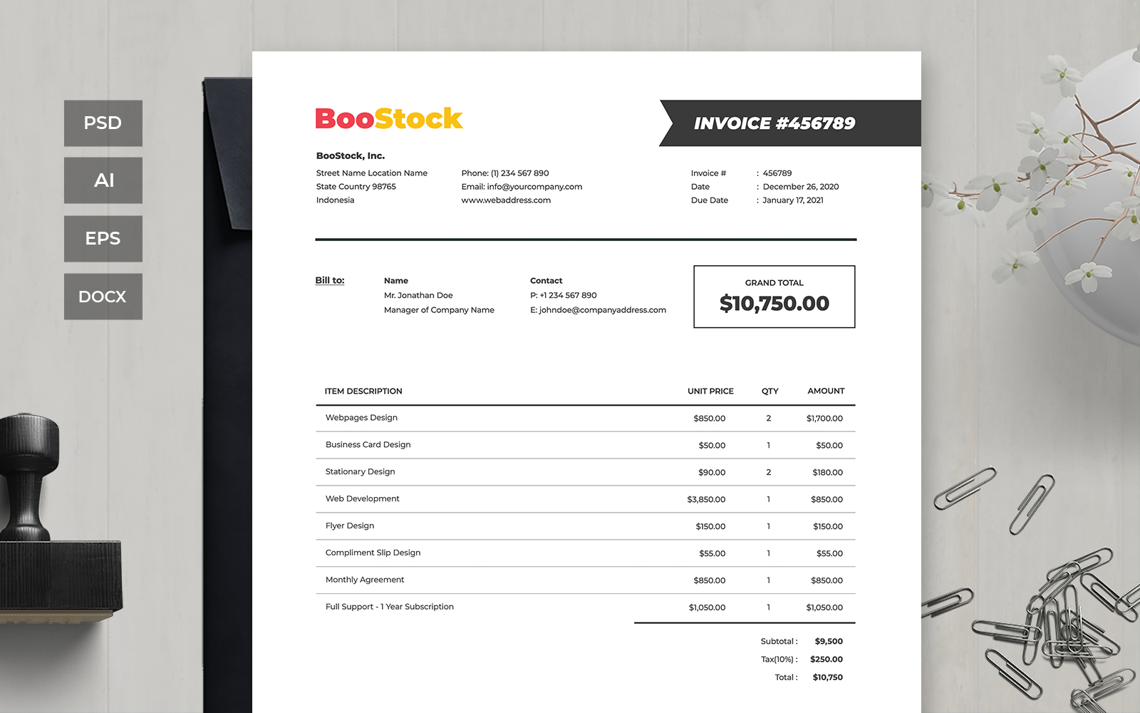 Professional and Clean Invoice - Corporate Identity Template