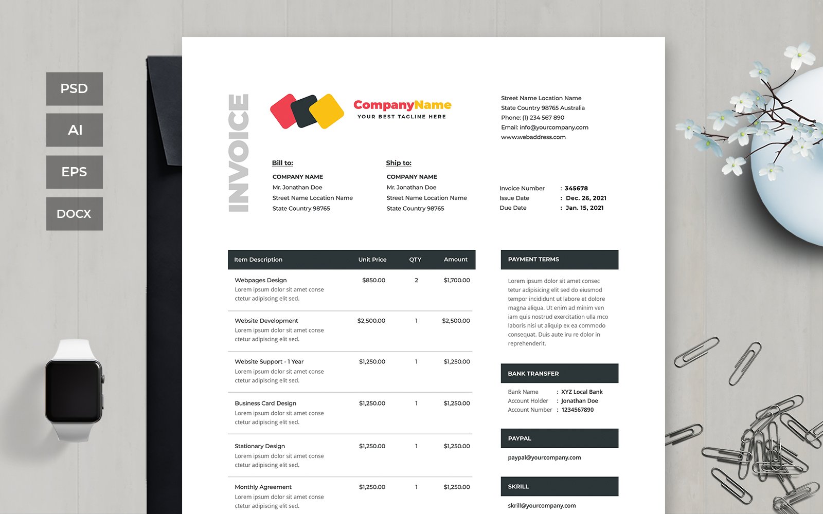 Professional and Clean Invoice - Corporate Identity Template