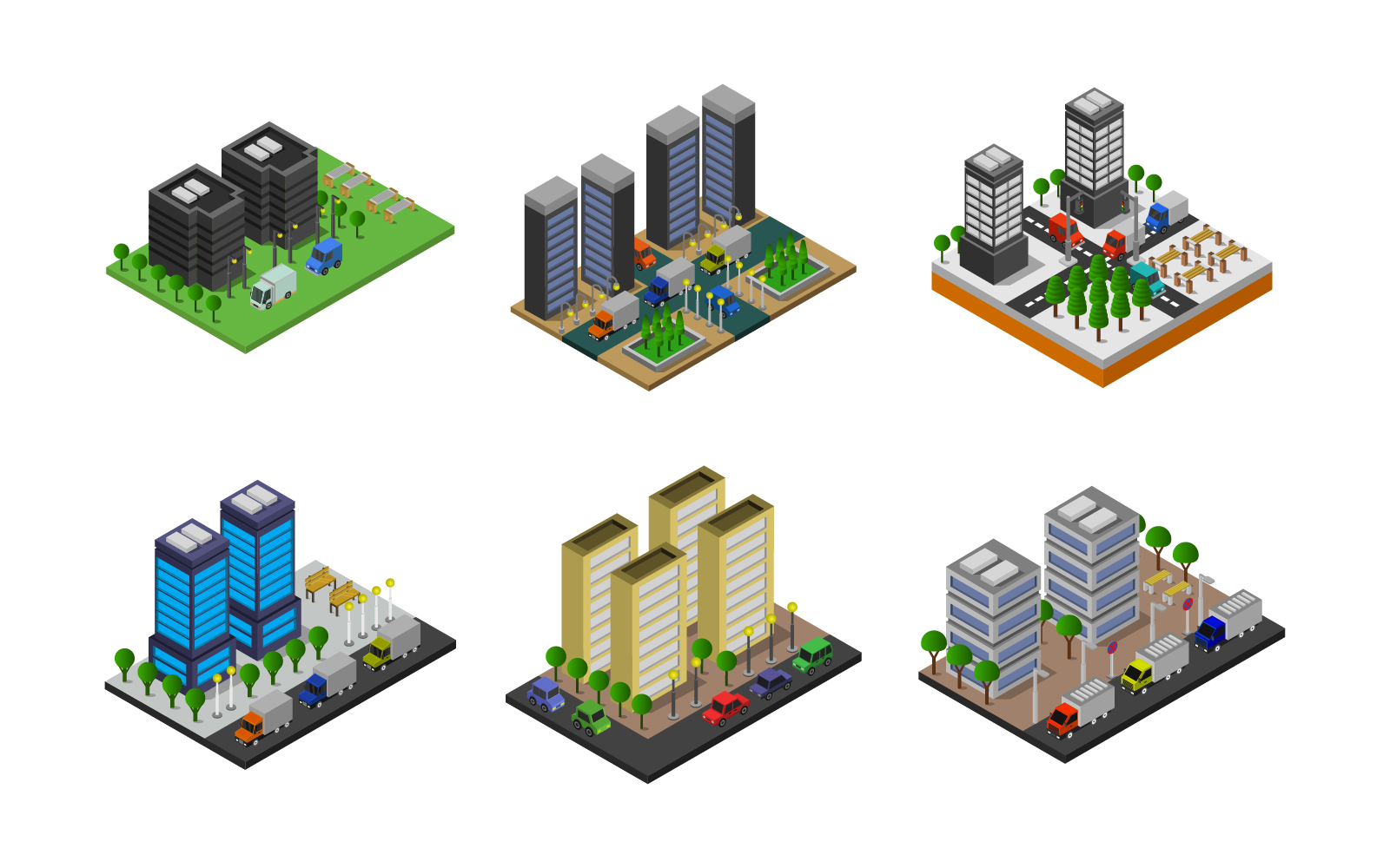 Isometric City Set On White Background - Vector Image