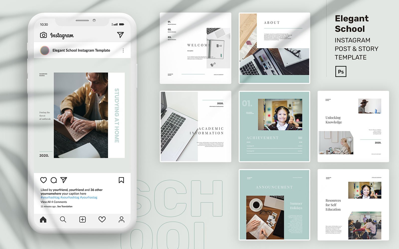 Elegant School Instagram Pack PSD Template for Social Media