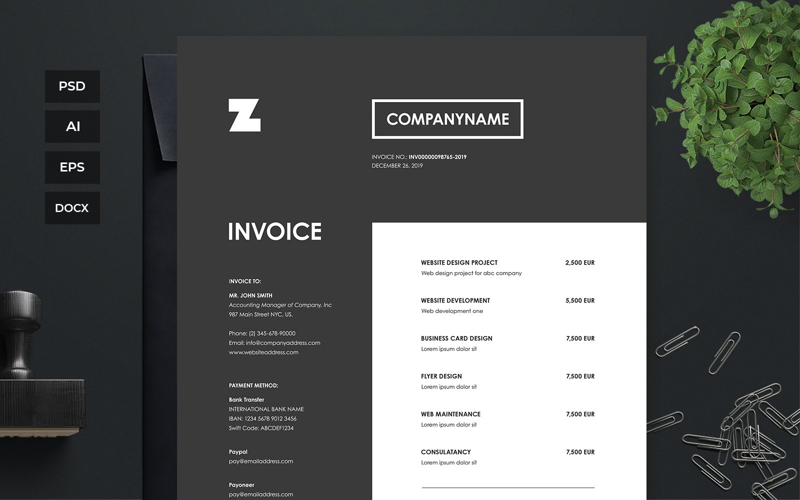 Professional and Clean Invoice - Corporate Identity Template