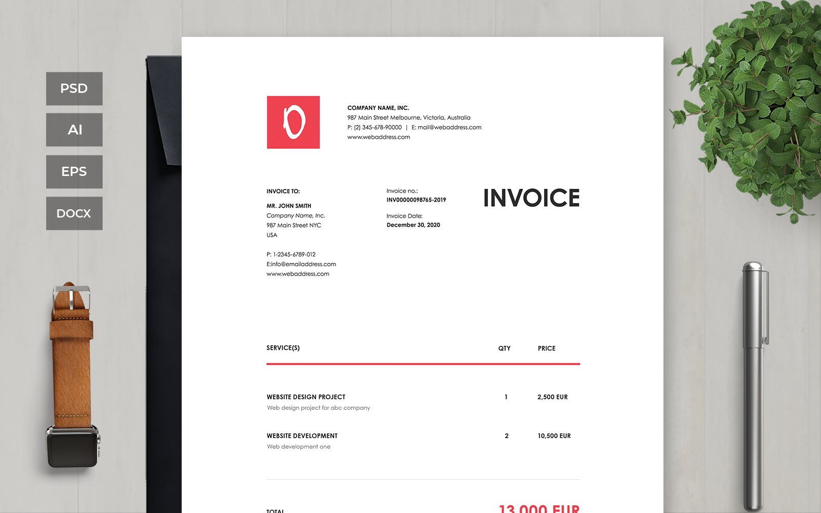 Professional and Clean Invoice - Corporate Identity Template