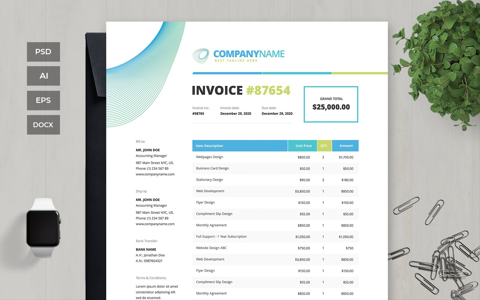 Professional and Clean Invoice - Corporate Identity Template