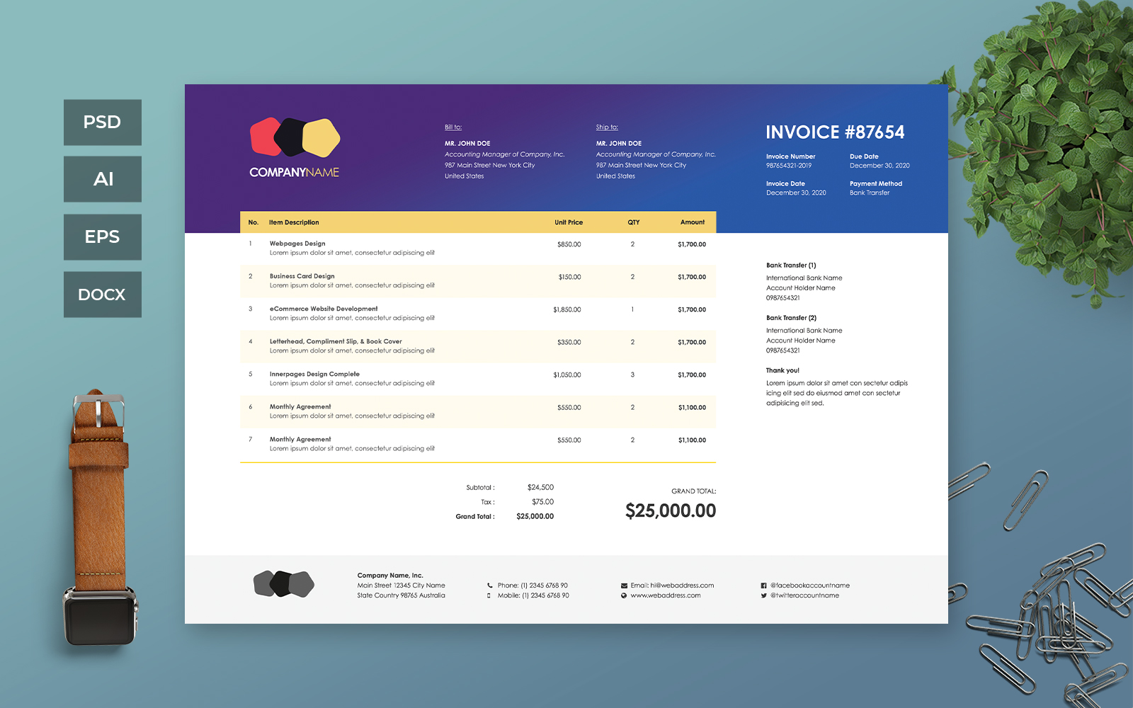 Professional and Clean Invoice - Corporate Identity Template