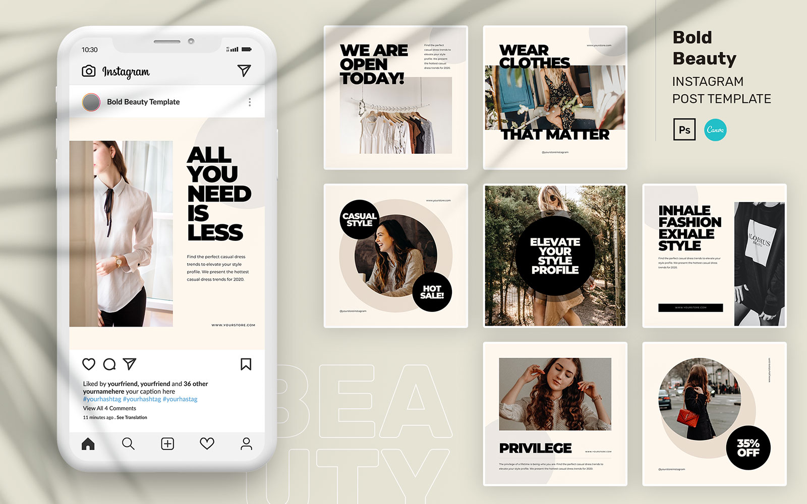 Bold Beauty Instagram Post PSD Template for Social Media