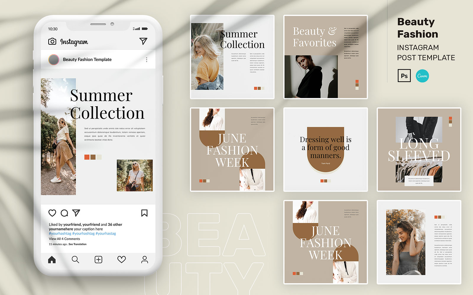 Beauty Fashion Instagram Post PSD & Canva Template for Social Media