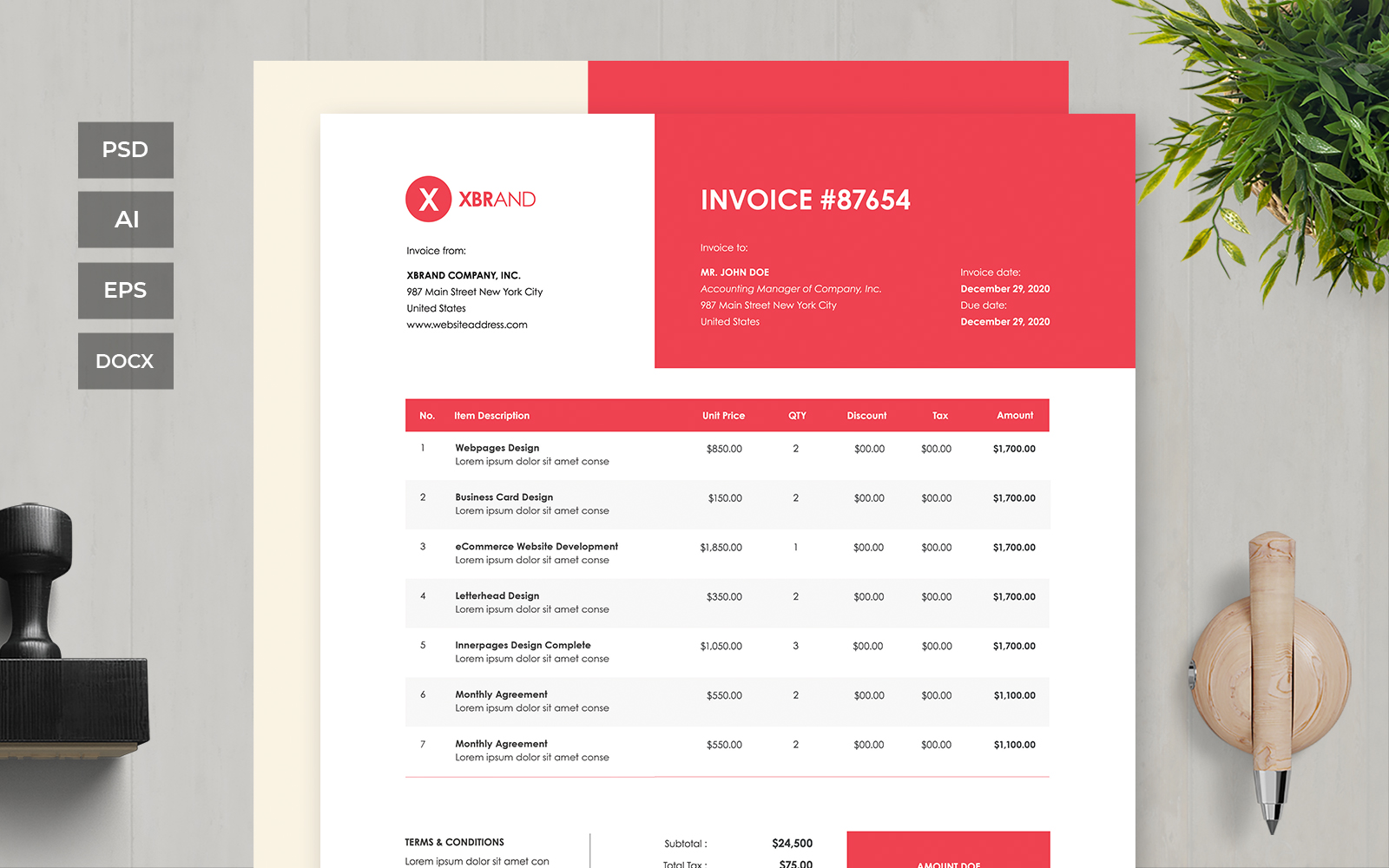 Professional and Clean Invoice - Corporate Identity Template