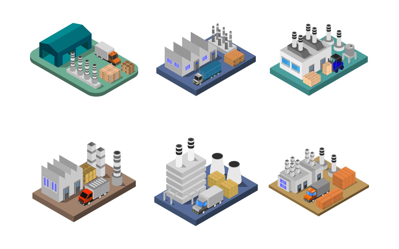 Isometric Industry Set On White Background - Vector Image