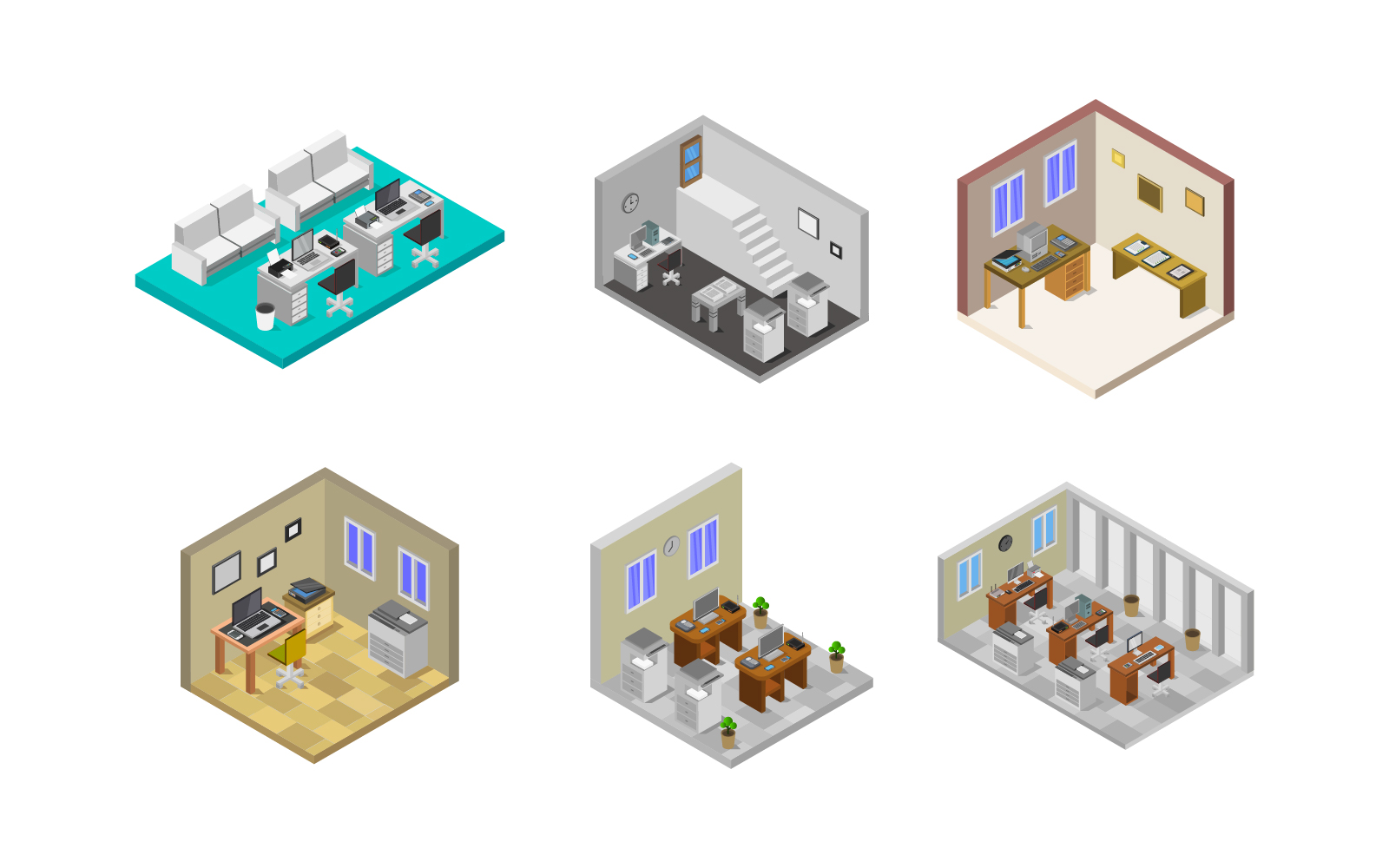 Isometric Office Room Set - Vector Image