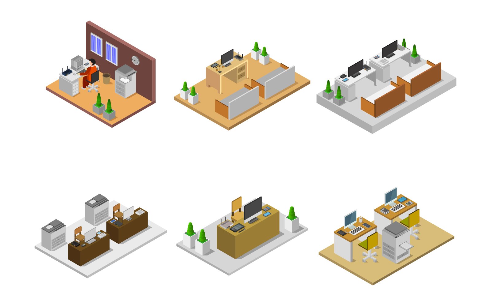 Isometric Office Room Set - Vector Image