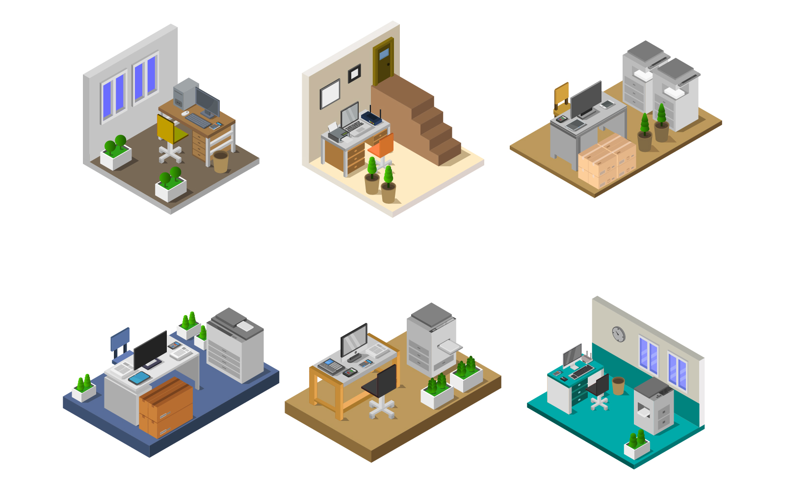 Isometric Office Room Set - Vector Image