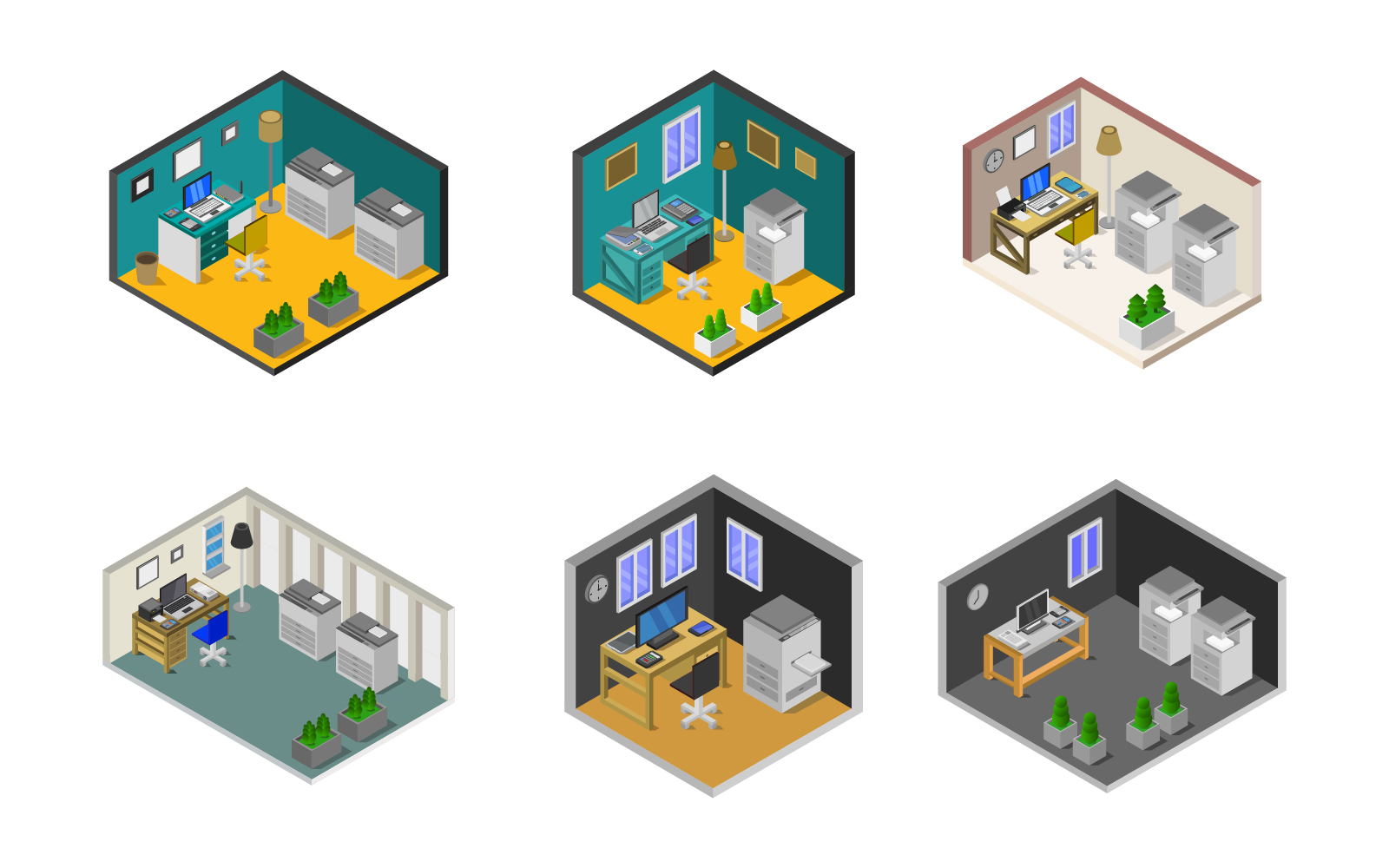 isometric office room set - Vector Image