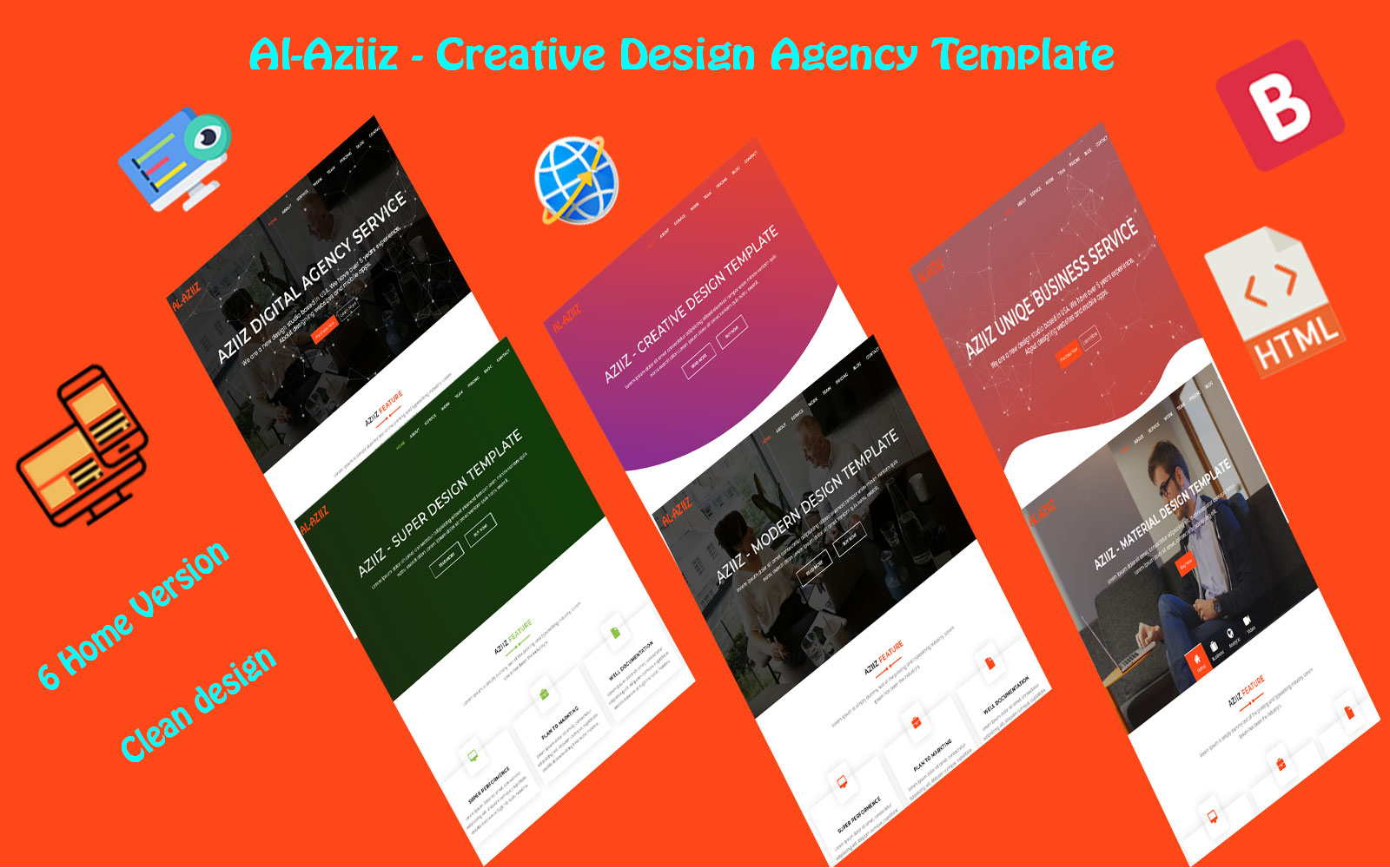 Aziiz - Material design Agency Landing Page Template