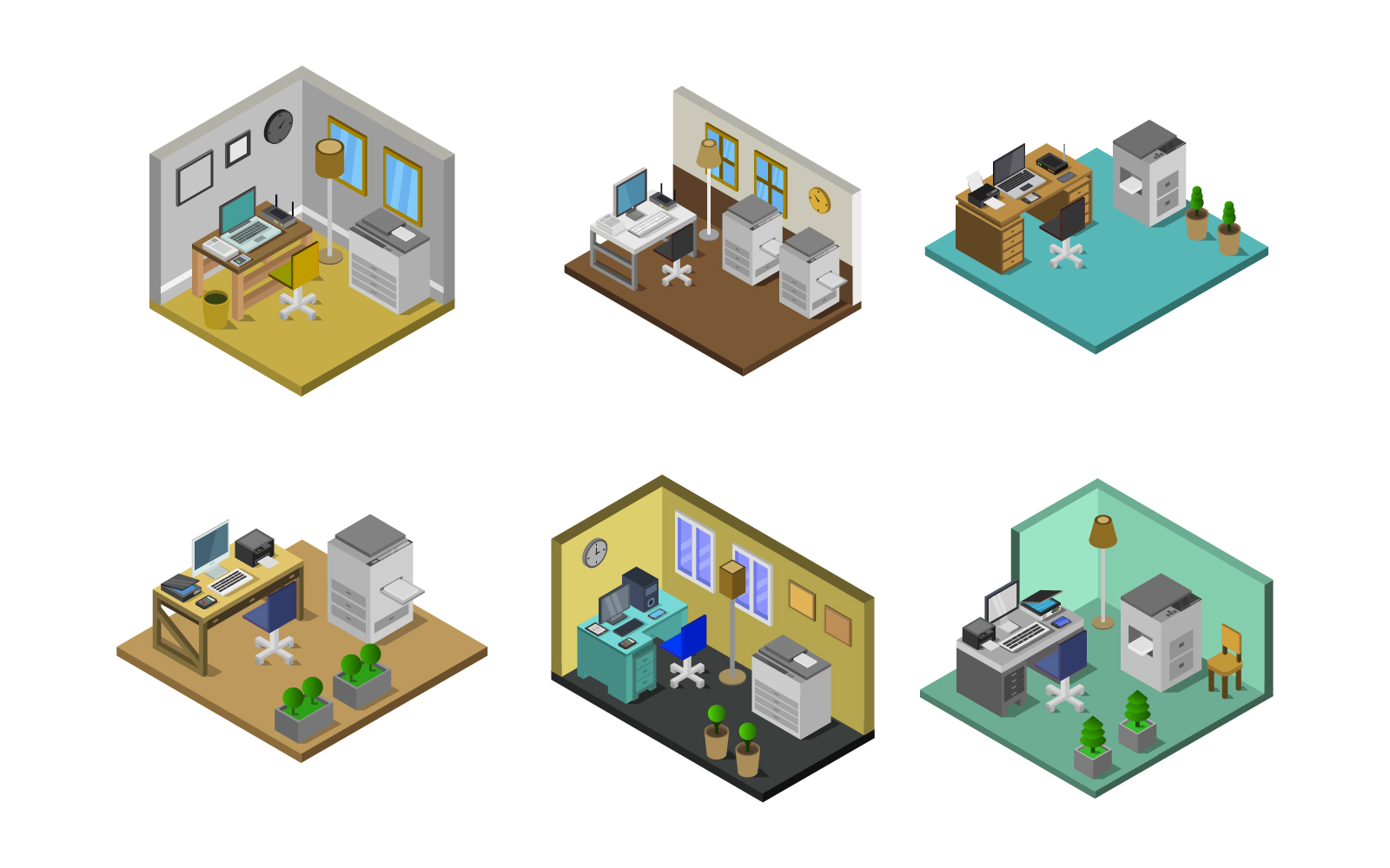 Isometric Office Set - Vector Image