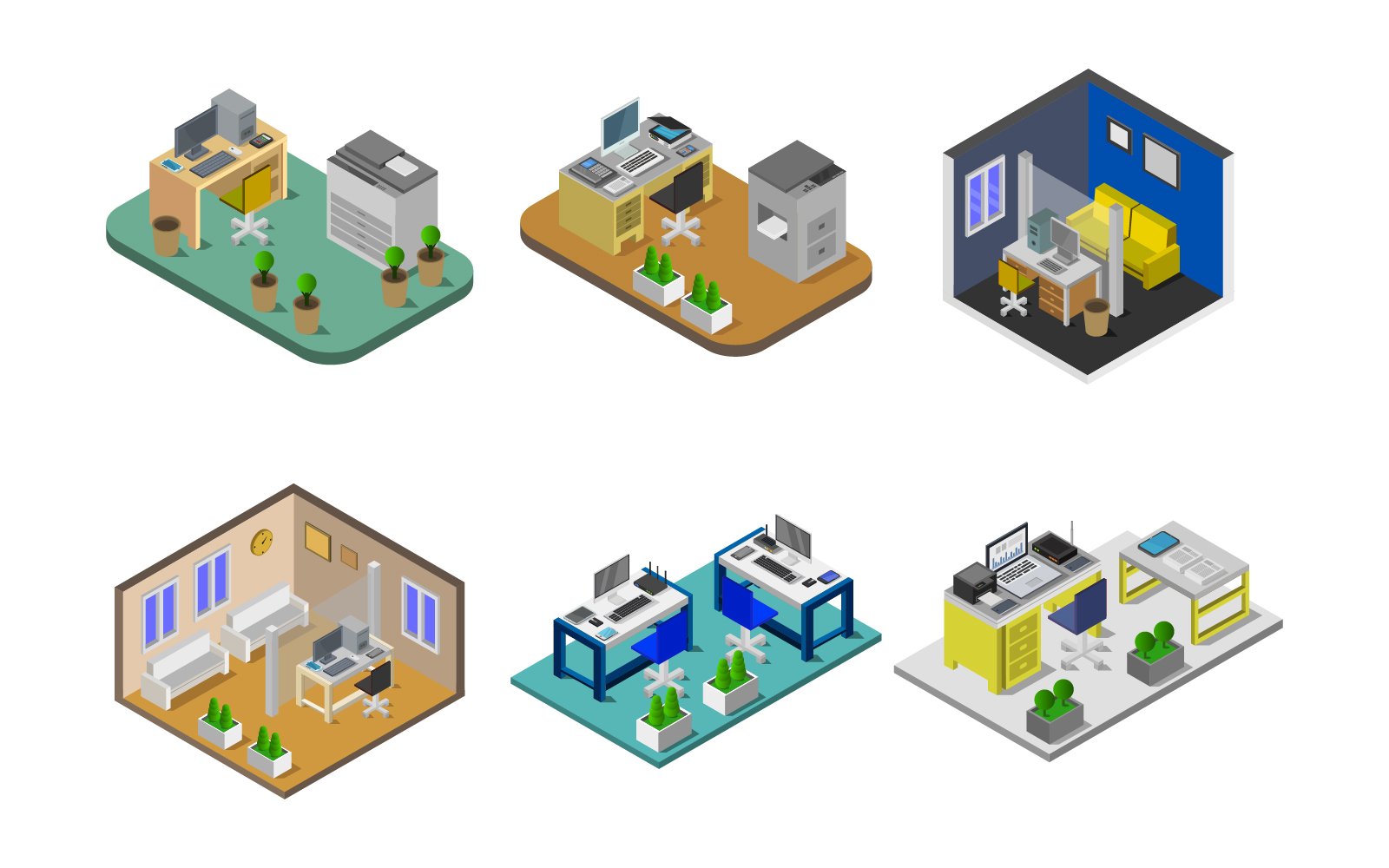 Isometric Office Room Set - Vector Image