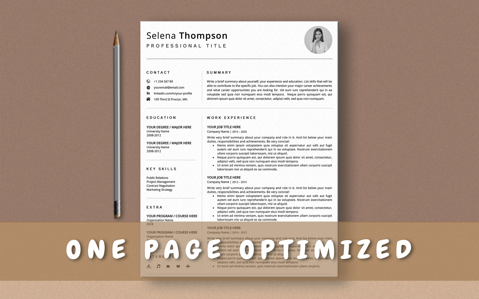 Selena Thompson One Page Resume Template