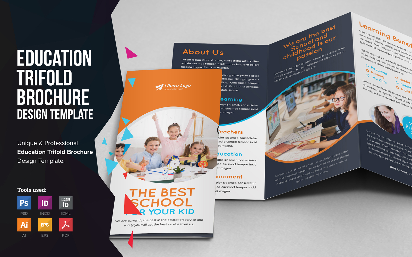 Education School Trifold Brochure Design Template