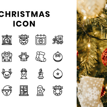 Setinvitationoutlinereindeersnowflakethinchampagnechristmas Lightschristmas Icon Sets 111052