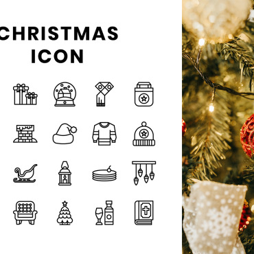 Setinvitationoutlinereindeersnowflakethinchampagnechristmas Lightschristmas Icon Sets 111053