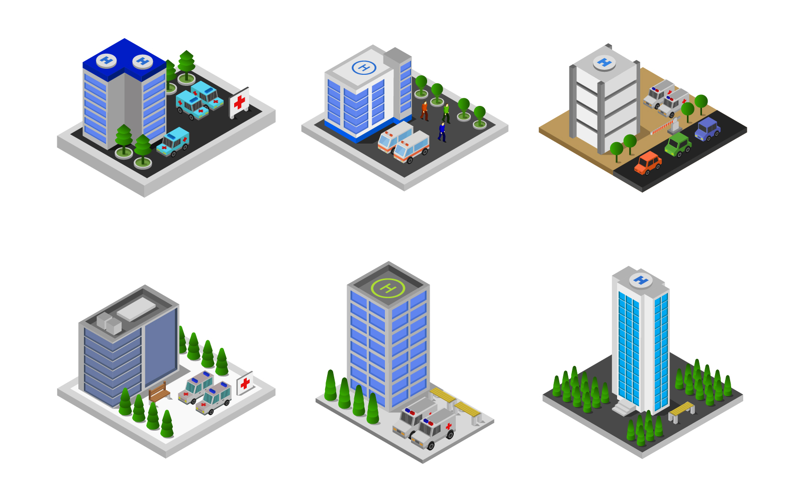 Isometric Hospitals Set - Vector Image