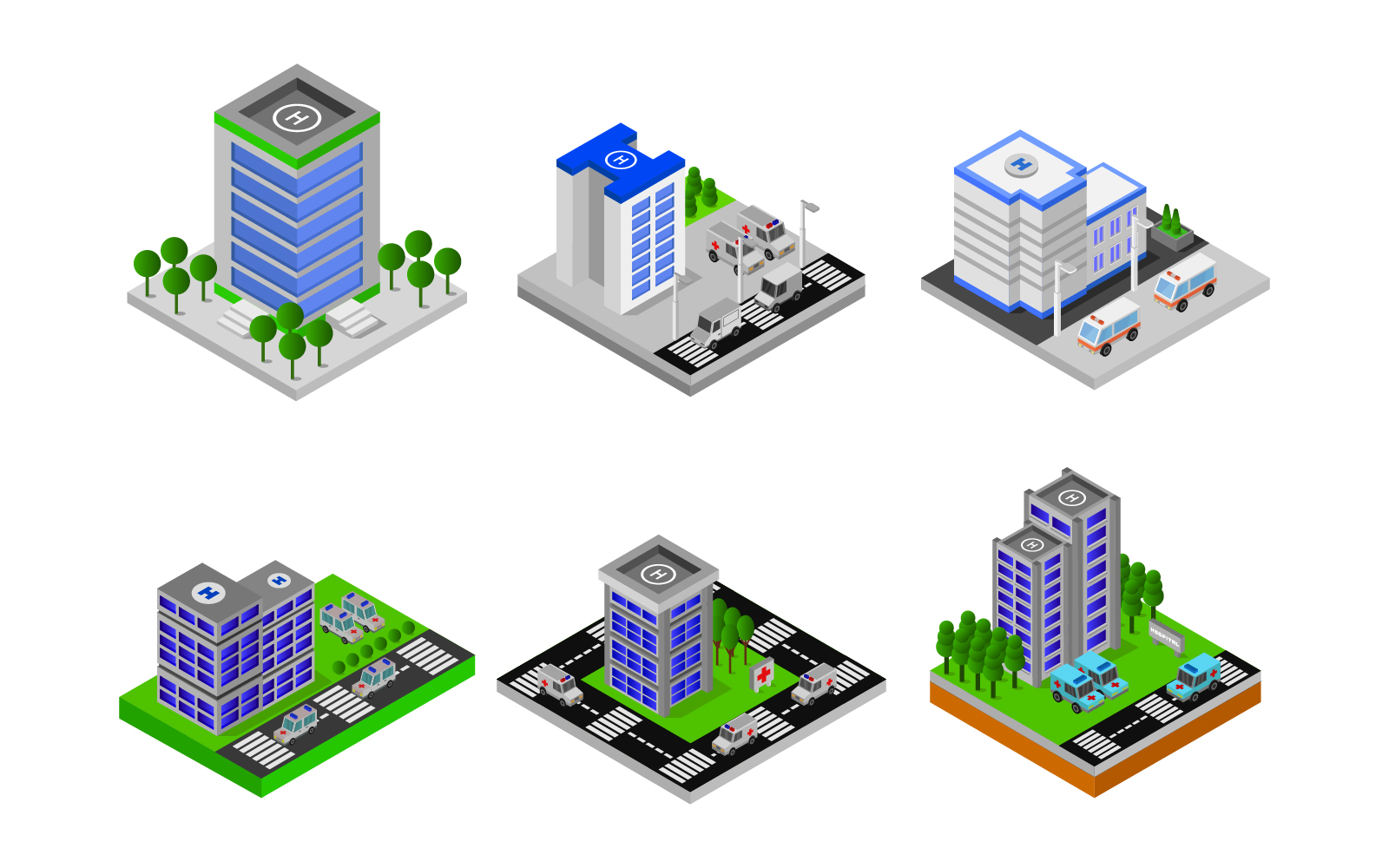 Isometric Hospitals Set - Vector Image