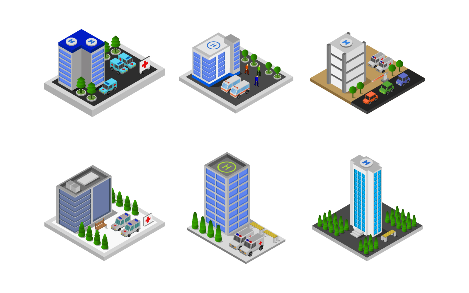 Isometric Hospital Set On White Background - Vector Image