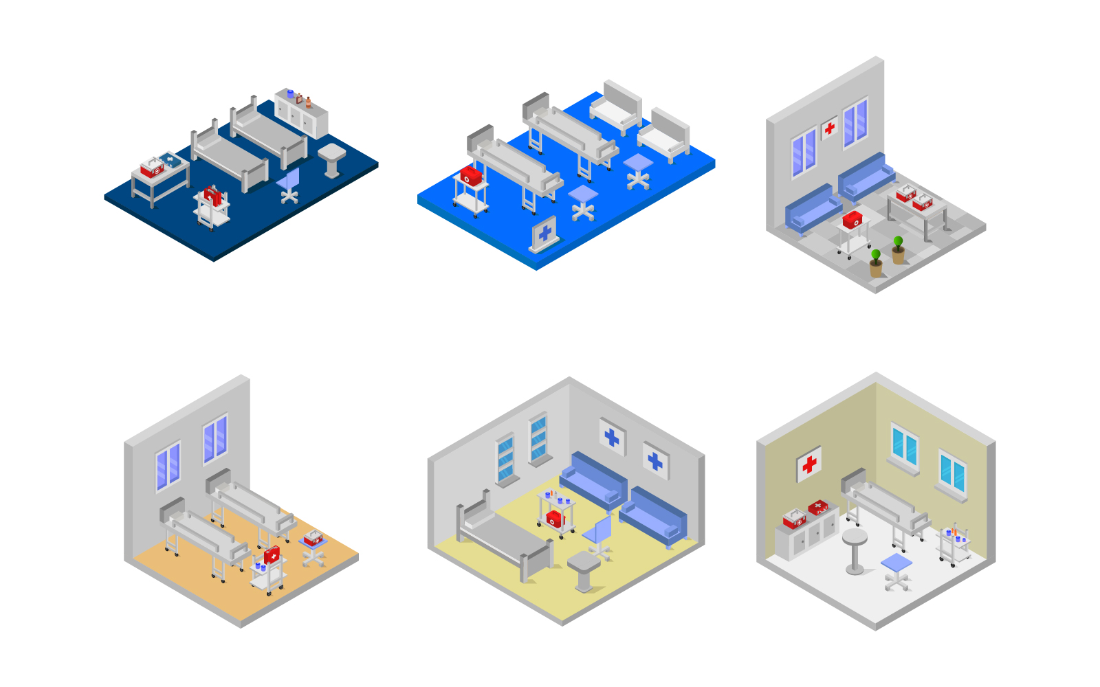 Isometric Hospital Room Set - Vector Image