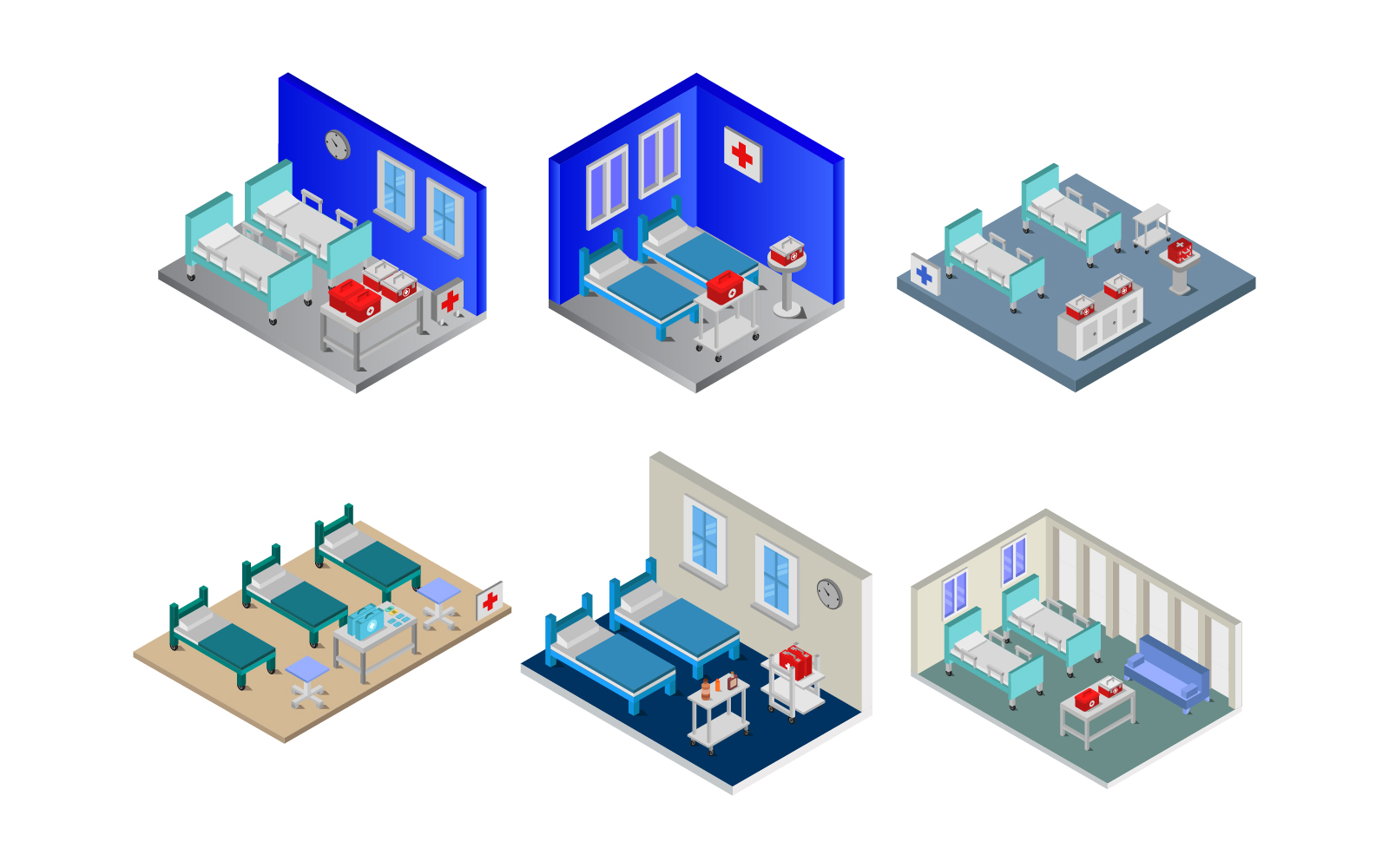 Isometric Hospital Room Set - Vector Image