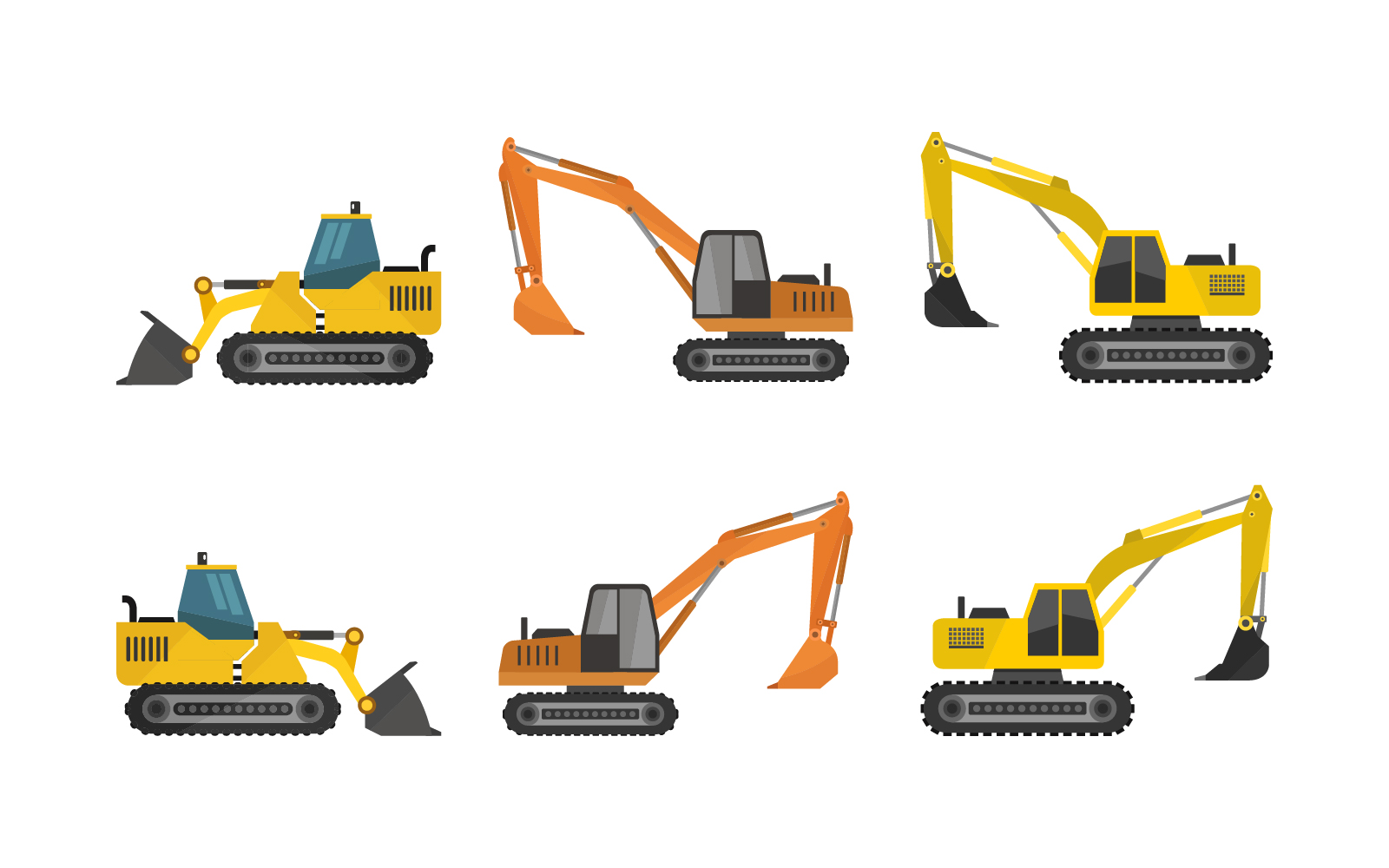 Set Of Excavators Illustrated - Vector Image