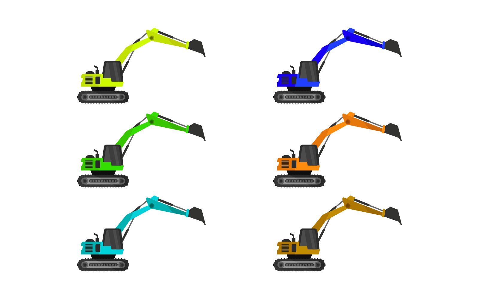 Set Of Illustrated Excavator - Vector Image