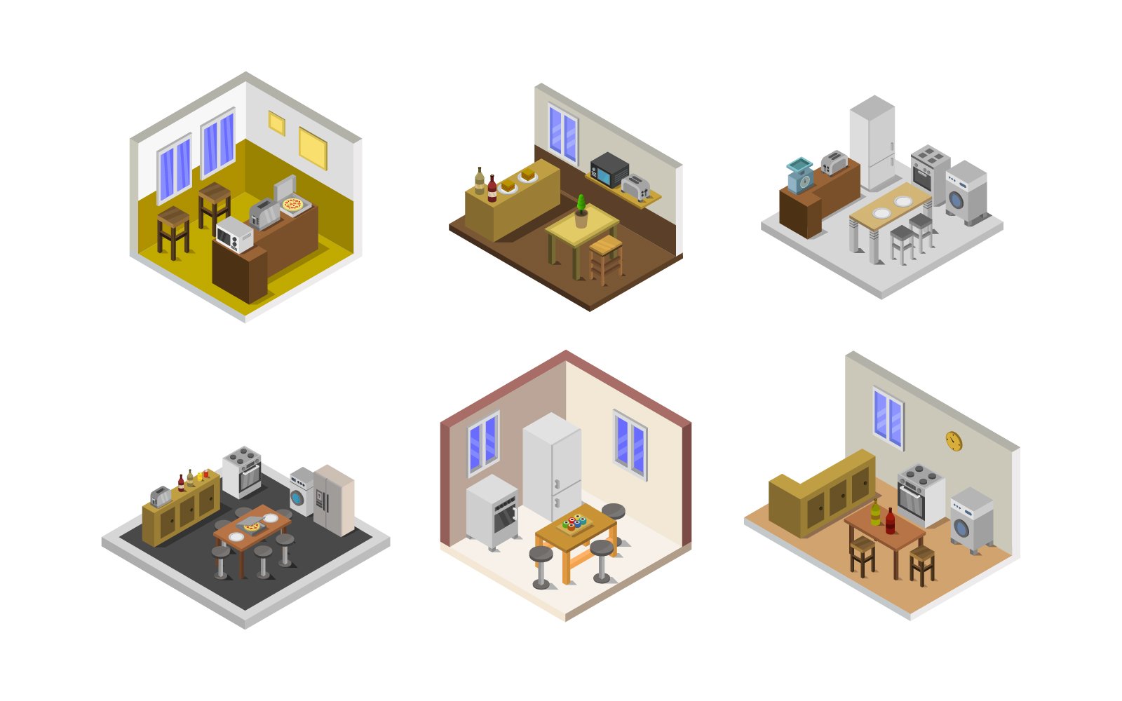 Isometric Kitchen Room Set - Vector Image