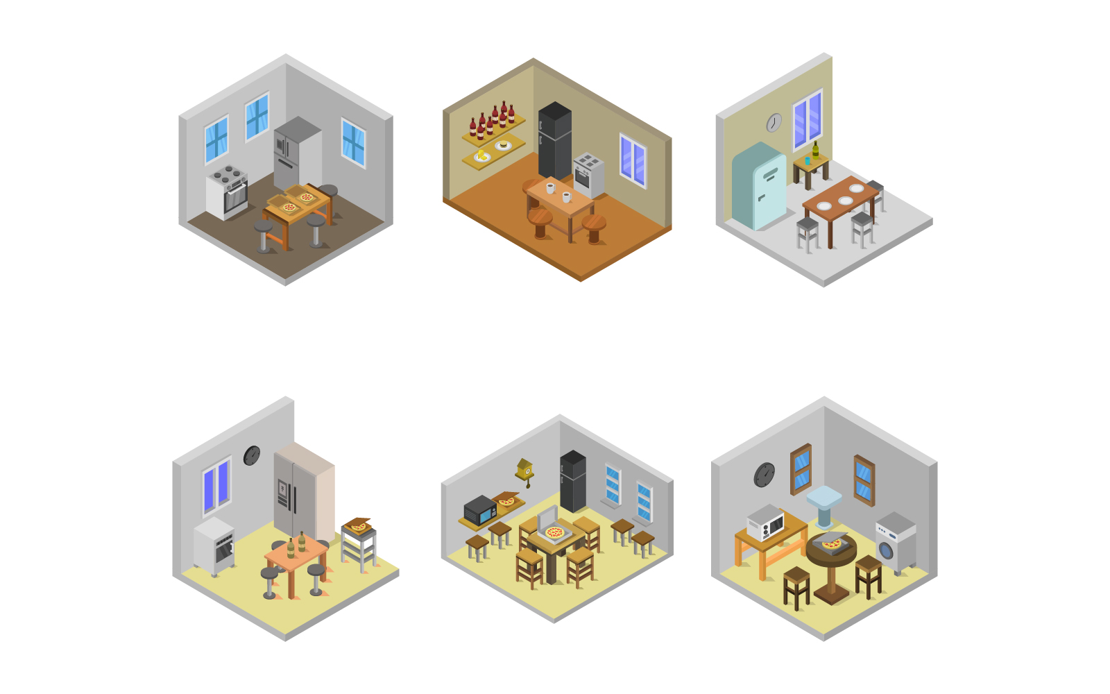 Isometric Kitchen Room Set - Vector Image