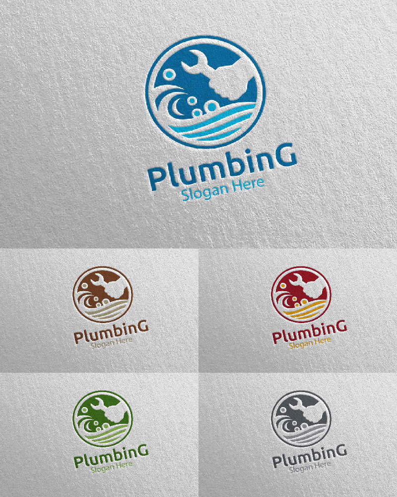 Wrench Plumbing with Water and Fix Home Concept 78 Logo Template