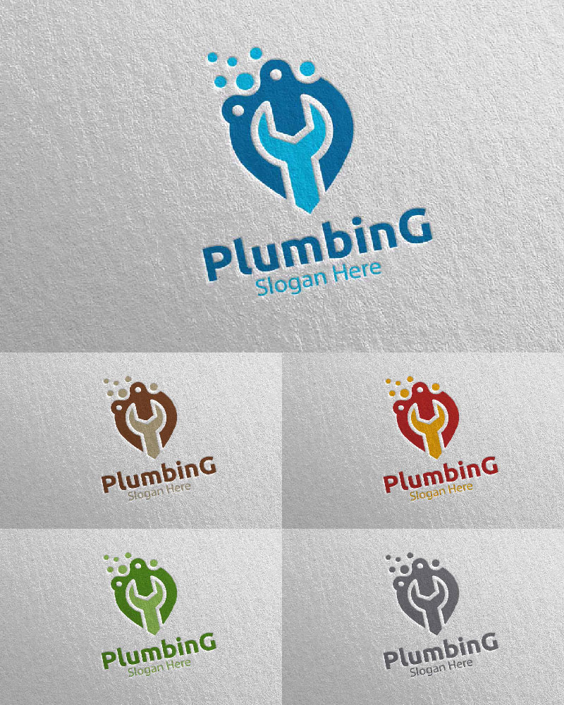 Pin Plumbing with Water and Fix Home Concept 81 Logo Template