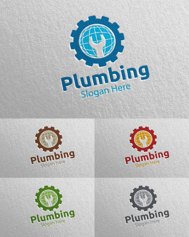 Global Plumbing with Water and Fix Home Concept 80 Logo Template