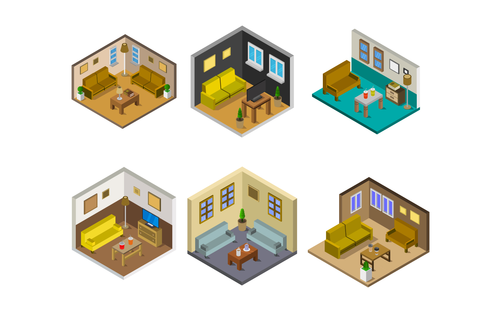 Isometric Lounge Room On Background - Vector Image