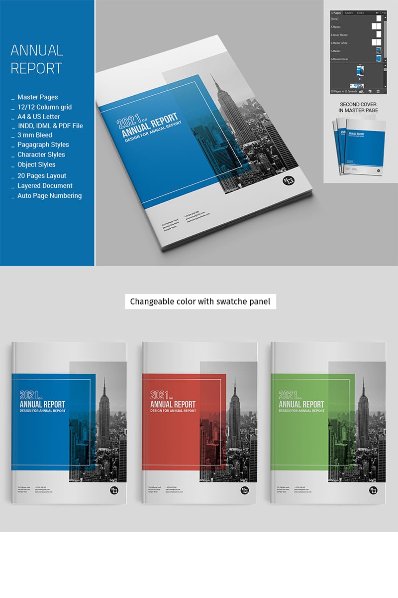 Annual Report Template Design - 3 Color Options