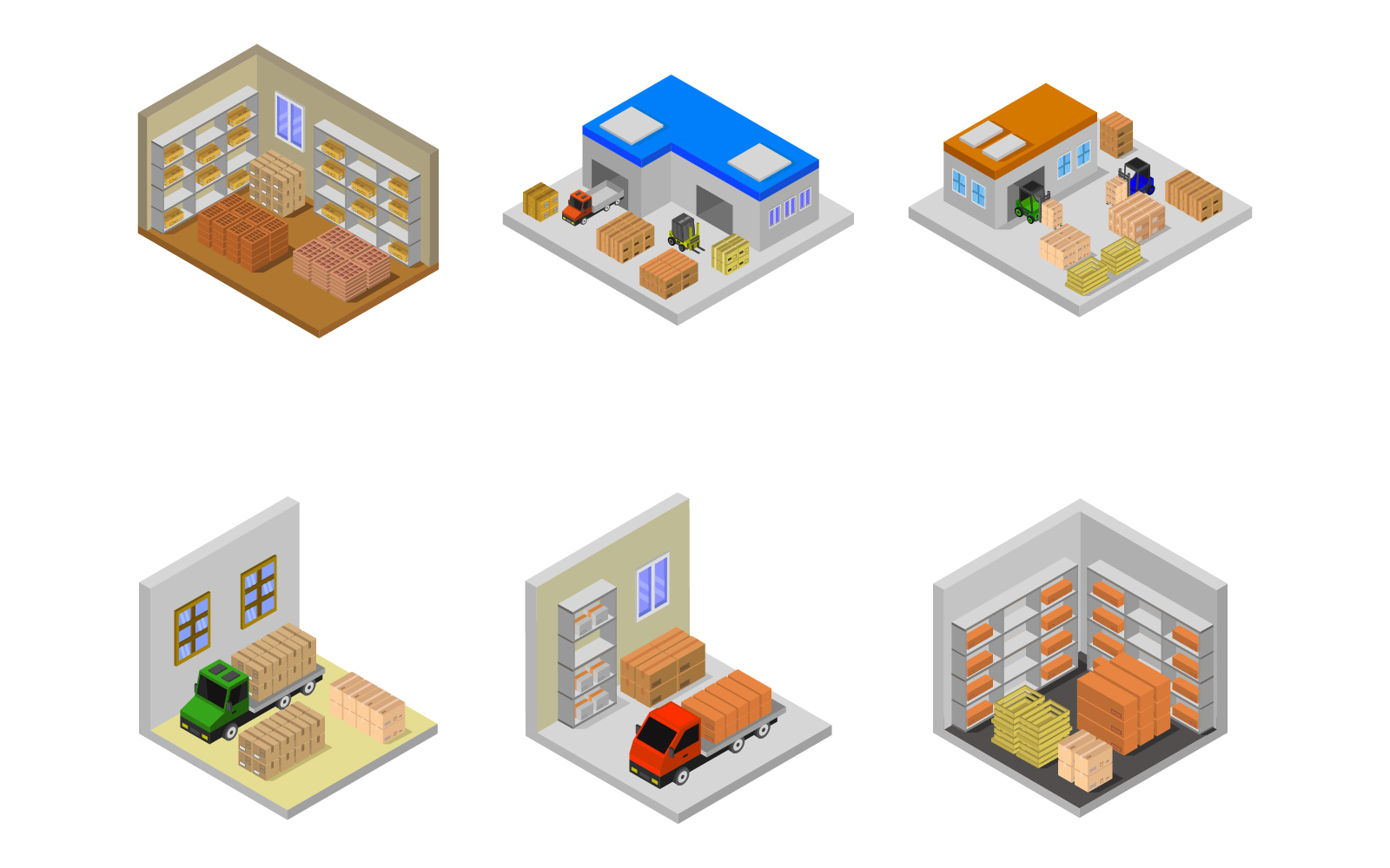 Isometric Warehouse Set On Background - Vector Image