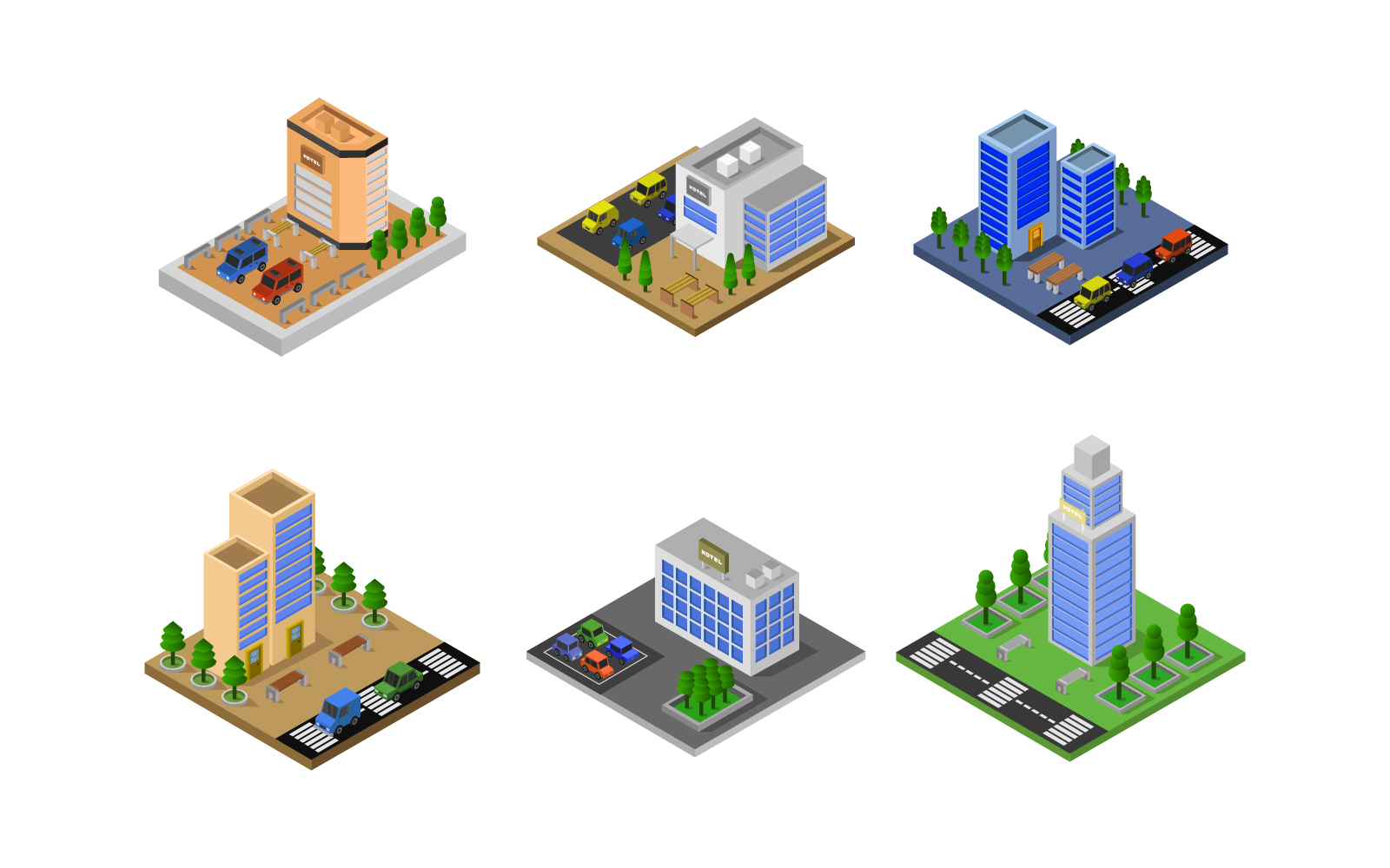 Isometric Hotel Set On Background - Vector Image