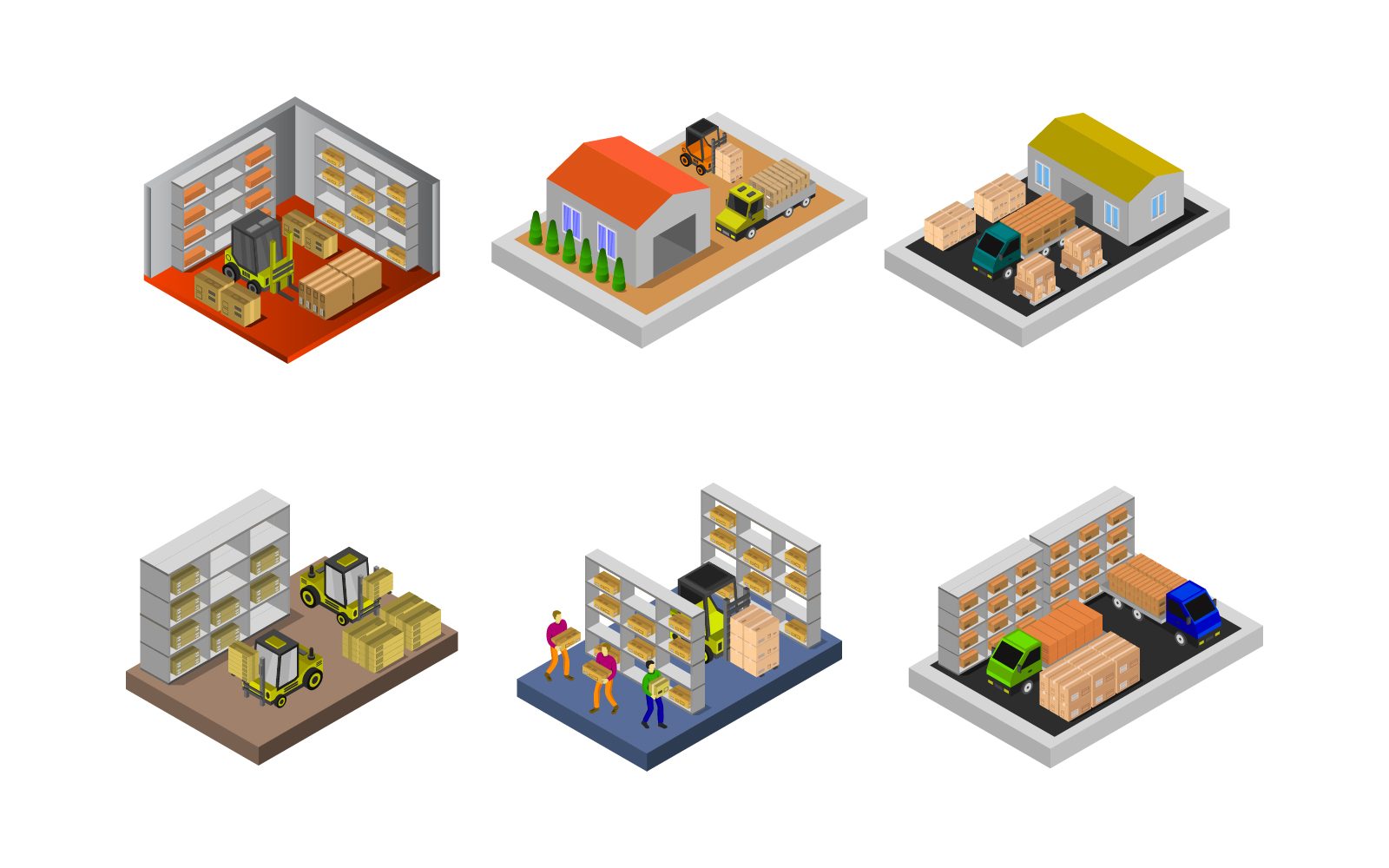 Isometric Warehouse Set On White Background - Vector Image