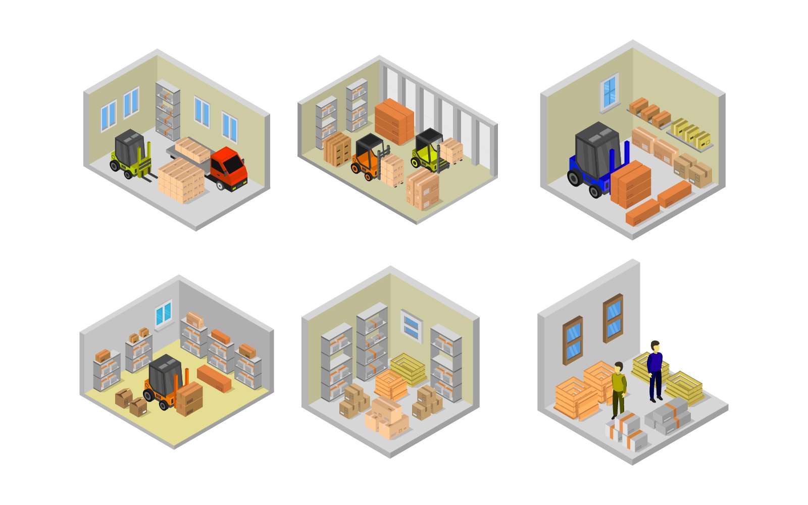 Isometric Warehouse Set - Vector Image