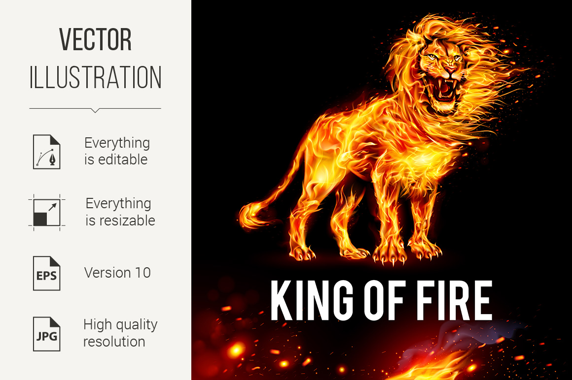 Lion in Flames - Vector Image