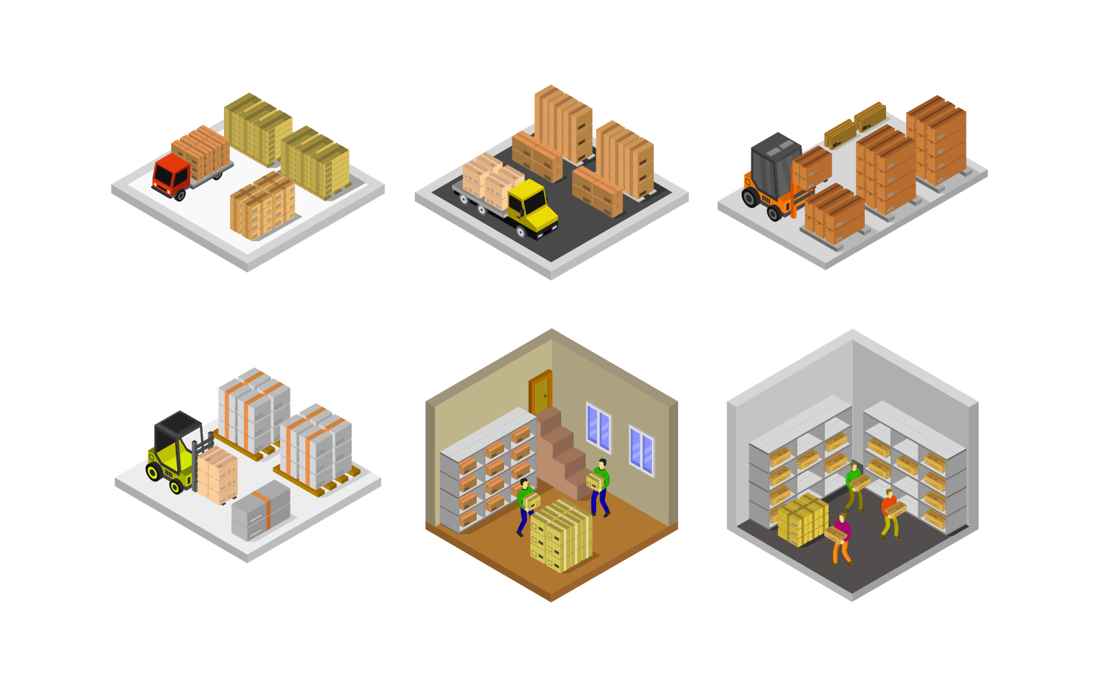 Isometric Warehouse Set - Vector Image